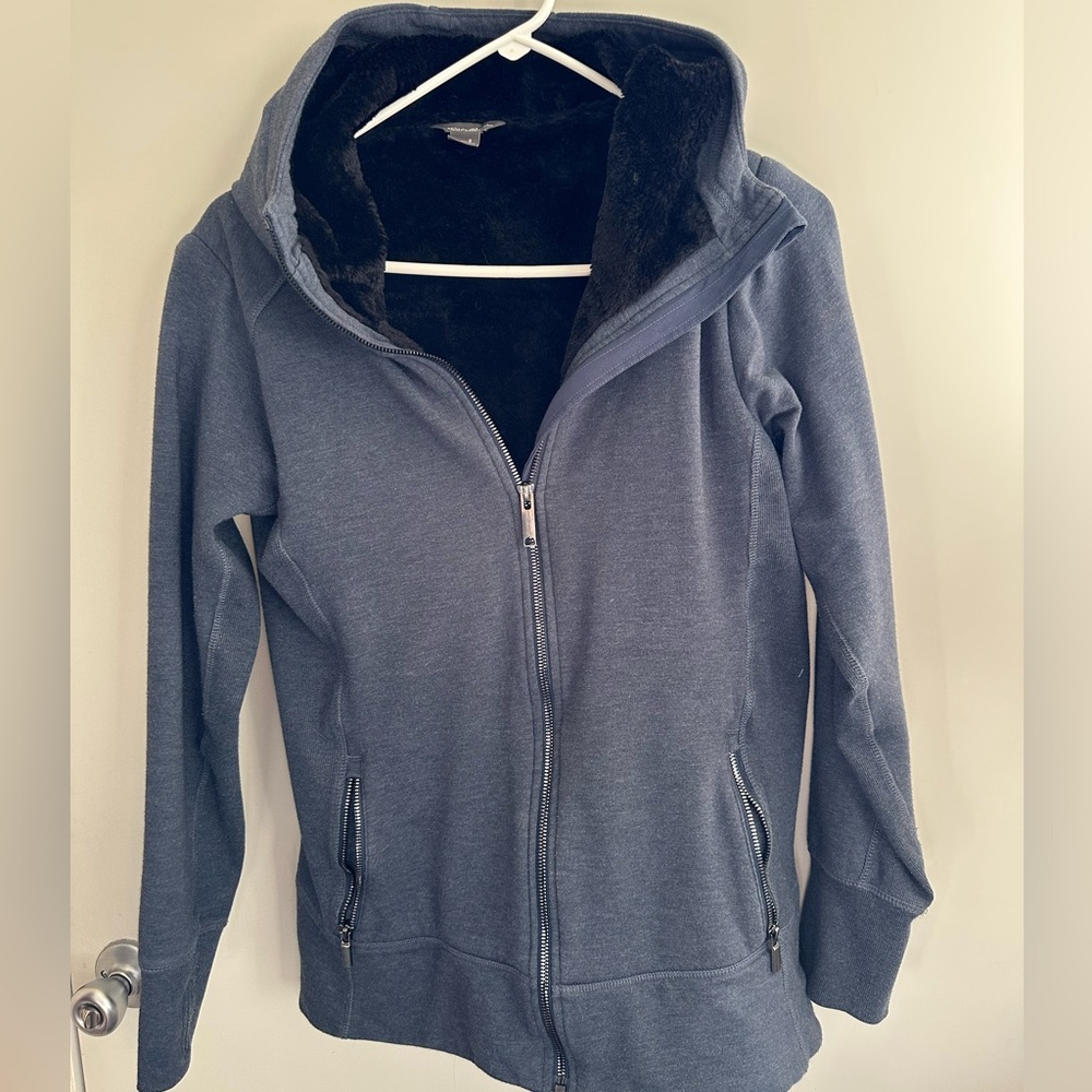 Eddie Bauer Jacket Women’s Size S Blue Sherpa Faux Fur Lined Hooded Full Zip